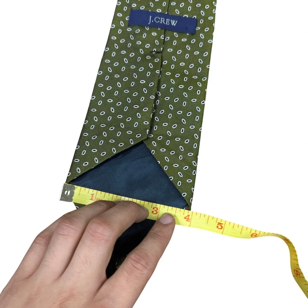 J.Crew Necktie Mens OS Olive Green Silk Geometric Micro Pattern USA Made
